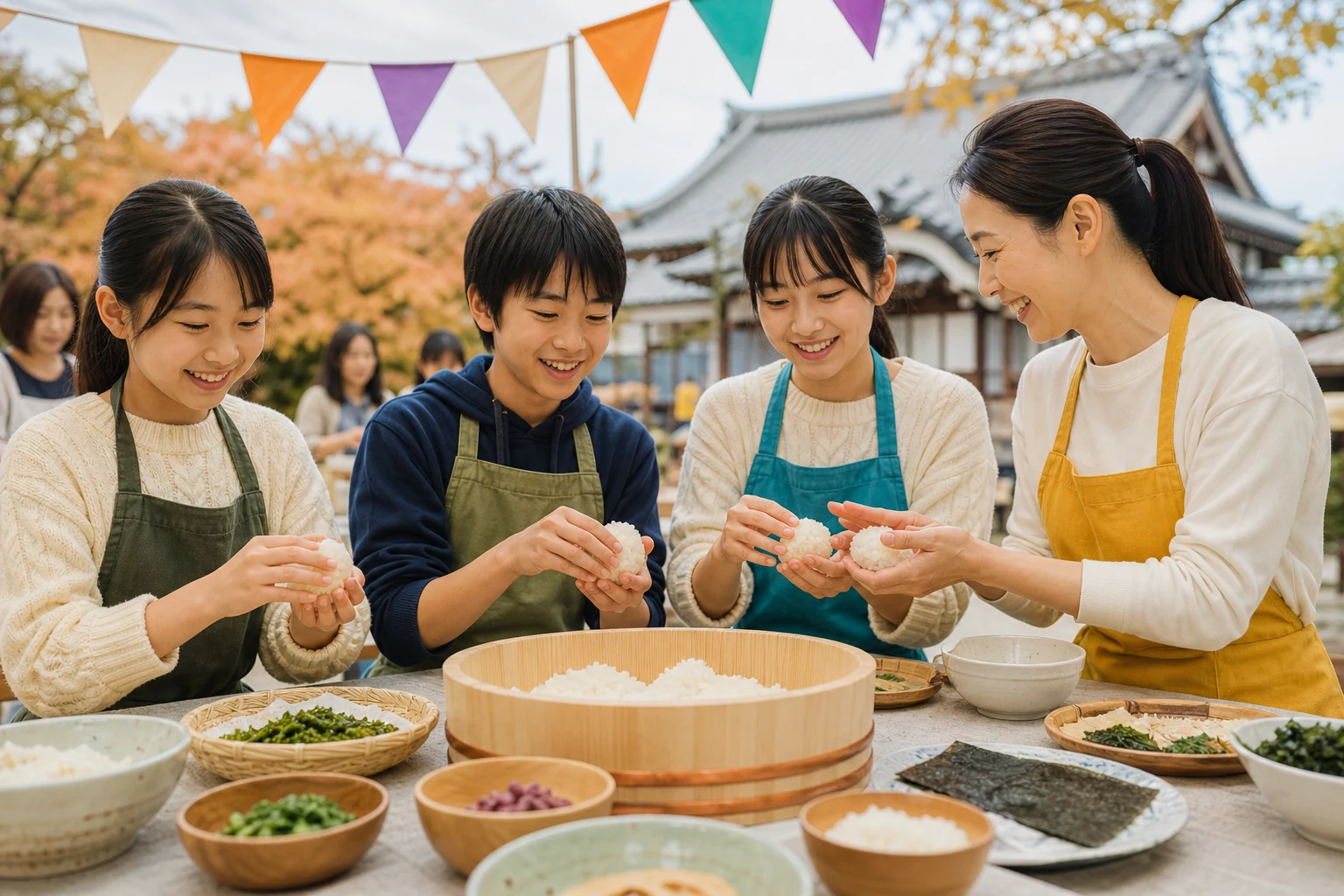 子どもたちがおにぎり作りを楽しむ食育体験